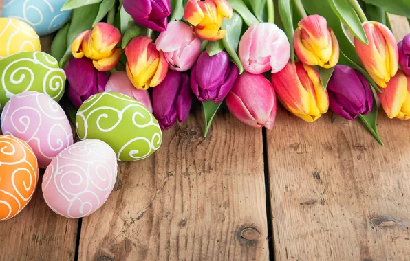 Picture flowers, eggs, spring, Easter, tulips, flowers, tulips, spring, Easter, eggs, decoration, Happy