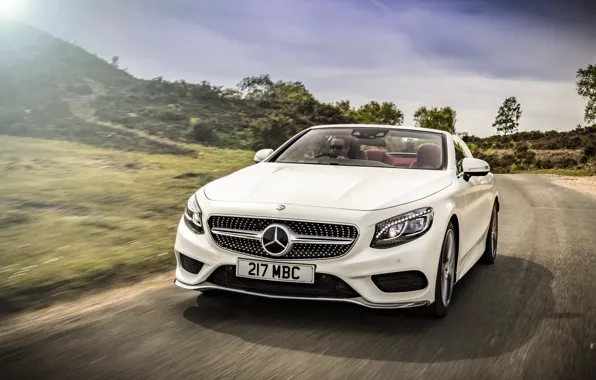 Picture road, car, auto, Mercedes-Benz, white, road, speed, Cabriolet, S 500, AMG line