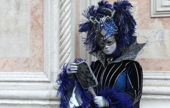 Picture feathers, mirror, mask, costume, Venice, carnival