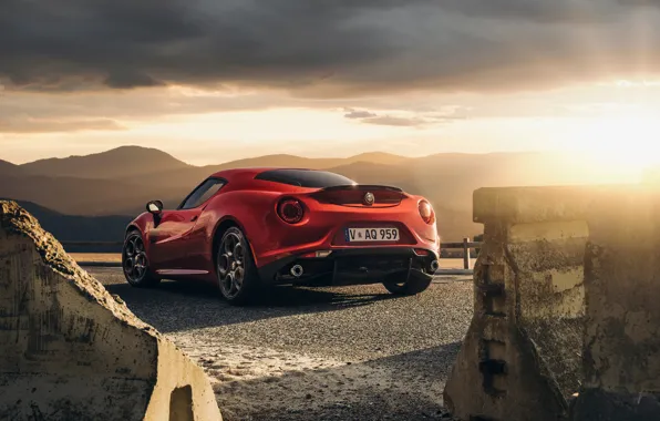 Picture Red, Car, Sunset, Sport, Launch Edition, Rear, 2015, Alfa-Romeo