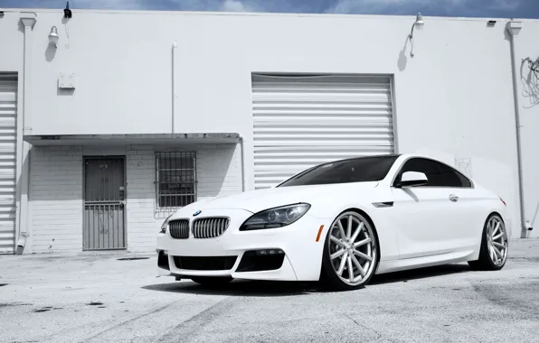 Picture Auto, White, BMW, Machine, Boomer, Lights, 6 Series, The front, Day Building