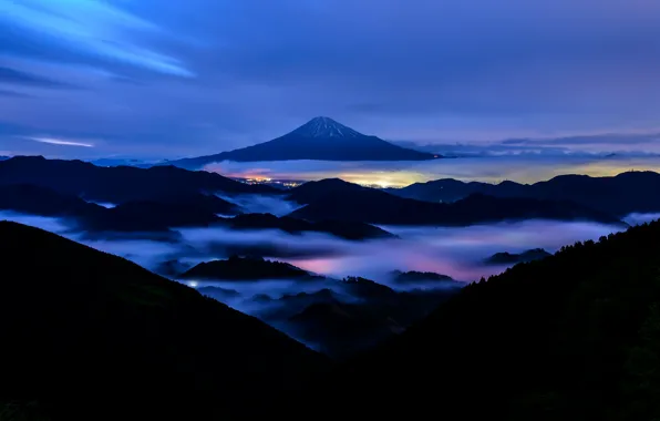 Picture mountain, the evening, Japan, Fuji, stratovolcano, Mount Fuji, the island of Honshu