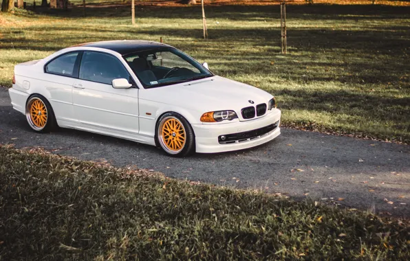 Picture BMW, Tuning, White, BMW, Lights, COUPE, White, E46, Coupe, Stance, 323ci