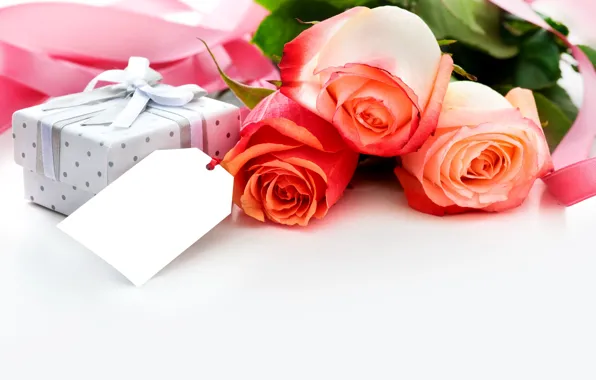 Picture flowers, holiday, box, gift, roses, bouquet, tape, box, flowers, gift, holiday, bouquet, roses, ribbon