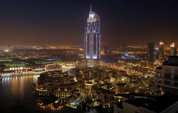 Picture water, night, the city, palm trees, home, Dubai, the hotel, Dubai, Emirates, United, Cities, Arab, …
