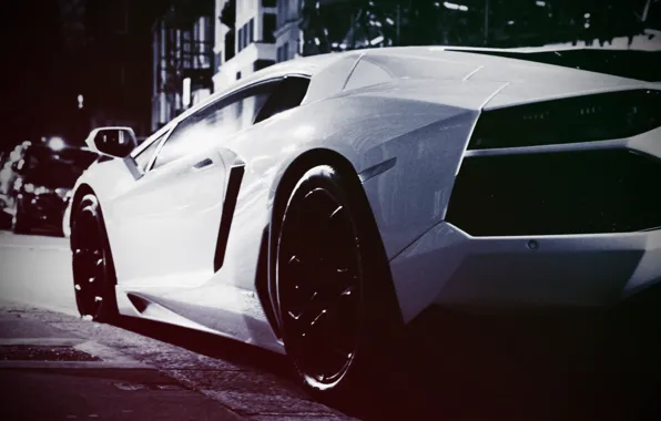 Picture Street, Lamborghini Aventador, Vintage, White Monster, Lamborghini Aventador