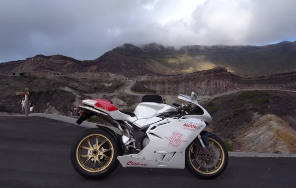 Picture white, the sky, clouds, mountains, motorcycle, white, bike, MV Agusta, mV Agusta, supersport