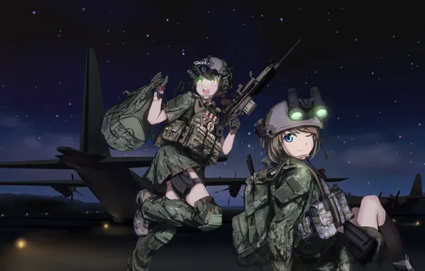 Picture look, smile, weapons, girls, surprise, aircraft, the airfield, art, military, tc1995
