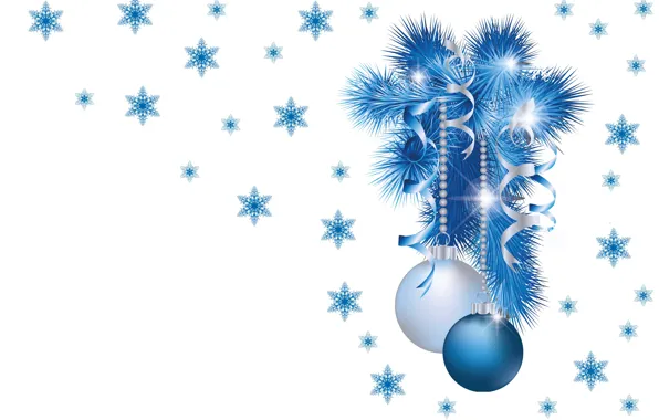 Picture balls, snowflakes, sprig, mood, holiday, new year, minimalism, art, herringbone