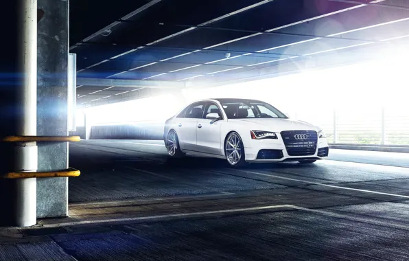 Picture Audi, Parking, white, Blik, front, A8 L