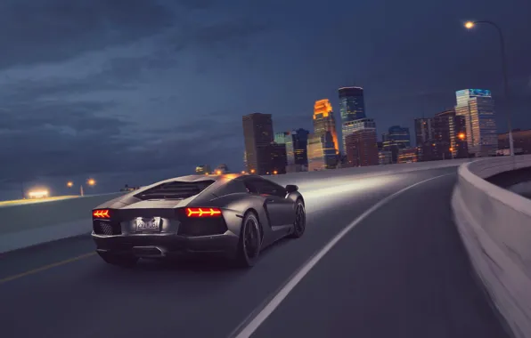 Picture Lamborghini, Light, Speed, Black, LP700-4, Aventador, Supercar, Rear