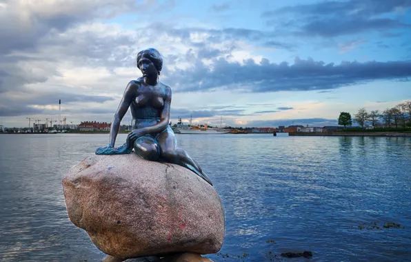 Wallpaper Denmark, port, statue, The little mermaid, Denmark ...