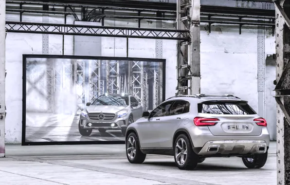 Picture Concept, Reflection, Machine, Grey, Silver, Mirror, Mercedes Benz, Rear view, Front view, GLA