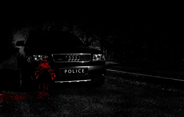 Picture road, machine, forest, night, Audi, audi, black, blood, road, police, night, allroad, woods