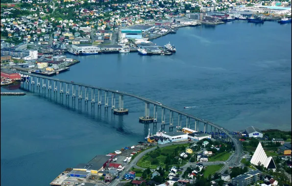 Picture bridge, river, home, Norway, the view from the top, Tromsø