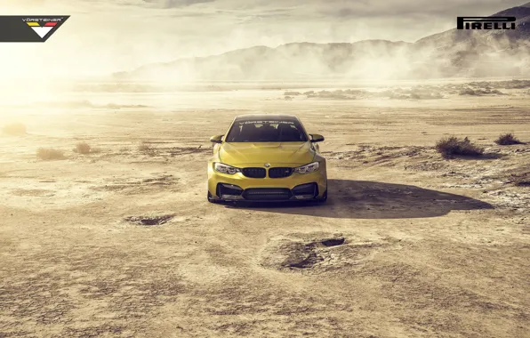 Picture BMW, Car, Front, Vorsteiner, Yellow, Pirelli, Wheels, Desert, 2015, Skid, GTRS4