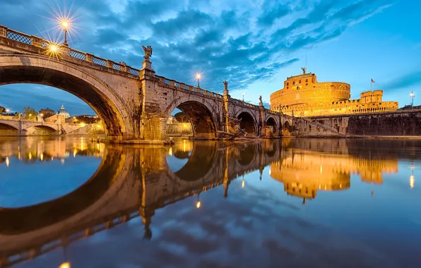 Picture the sky, water, the city, reflection, river, the evening, lighting, Rome, Italy, Italy, Rome, The …