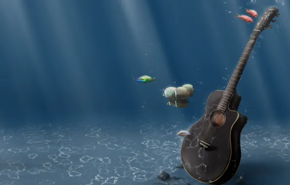 Picture water, fish, guitar