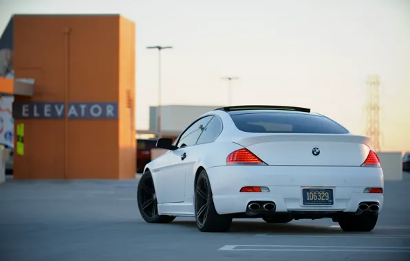 Picture roof, white, bmw, BMW, lift, Parking, white, back, e63