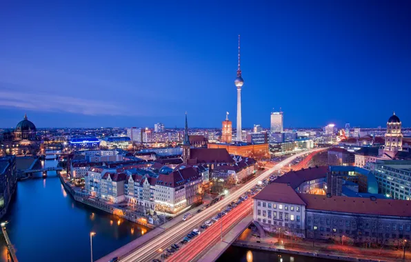 Picture Germany, Berlin, blue hour, cityscape, TV tower