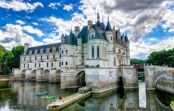 Picture the sky, water, clouds, bridge, castle, France, channel, ditch, Chateau
