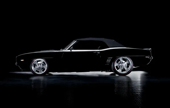 Picture black, Chevrolet, Camaro, convertible, Chevrolet, muscle car, black, muscle car, Camaro, Convertible, convertible, profile