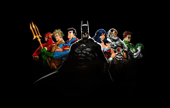 Picture Wonder Woman, black, Batman, background, Green Lantern, Superman, DC Comics, Cyborg, Flash, Aquaman, Justice League