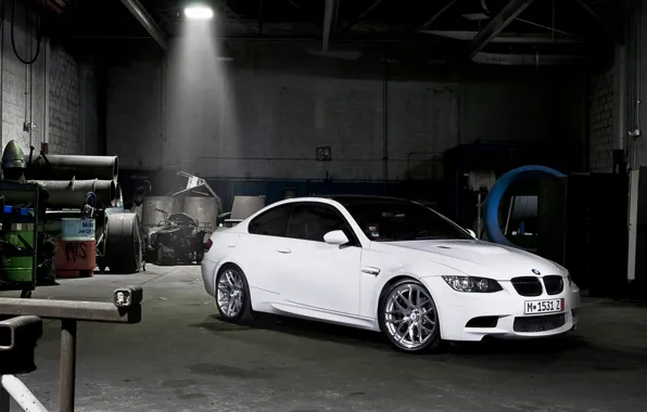 Picture white, darkness, tuning, garage, BMW, BMW, tuning, the front