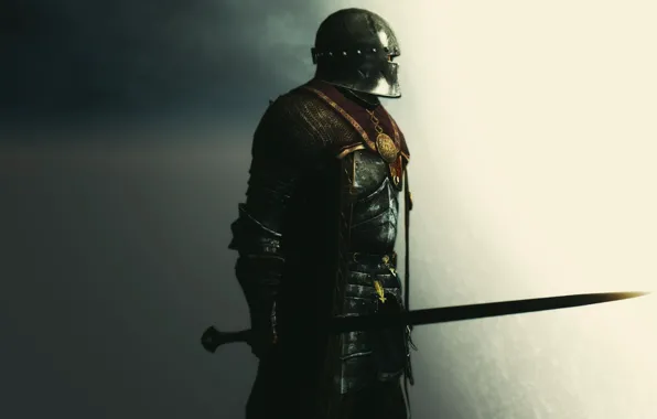 Picture rendering, background, sword, armor, warrior