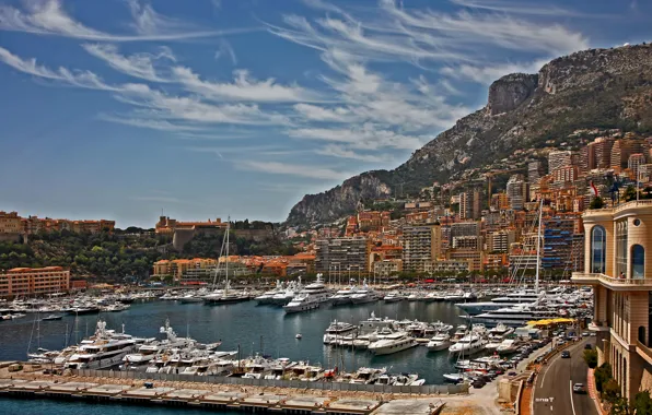 Picture the sky, mountains, home, yachts, boats, harbour, Monaco, Monte Carlo