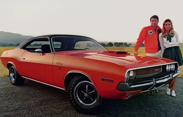 Picture girl, background, Dodge, Dodge, Challenger, guy, 1970, the front, Muscle car, Muscle car, R T, …