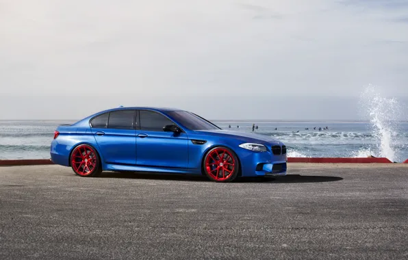 Picture sea, blue, BMW, BMW, red, red, wheels, drives, side view, f10, monte carlo blue