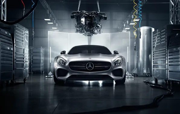Picture Mercedes-Benz, Front, AMG, Color, Silver, Engine, Workshop, 2016, GT S