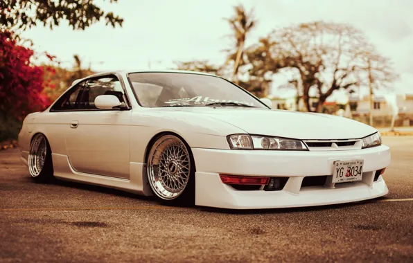 Picture flowers, tuning, white, Silvia, Nissan, white, Nissan, Sylvia, S14, stance