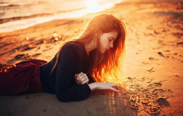 Picture The sun, Sand, Sea, Beach, Girl, Hair