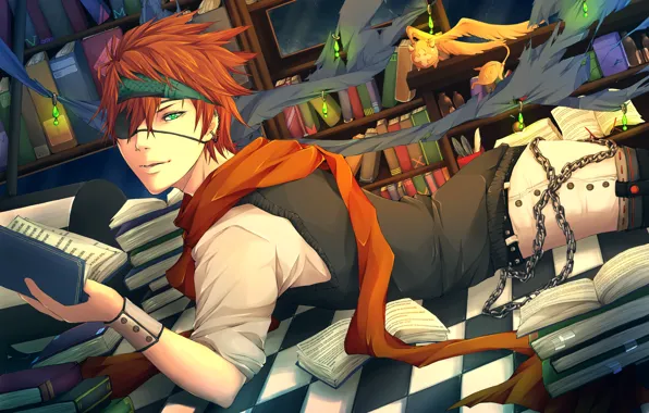 Picture books, scarf, art, chain, headband, crystals, guy, d.gray-man, lying, uyre, lavi, timcanpy
