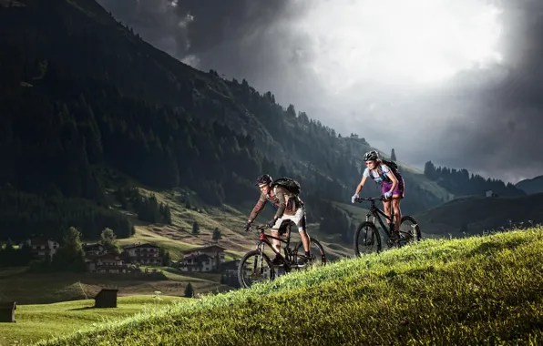 Picture mountains, nature, woman, Alps, male, cyclists, tourists