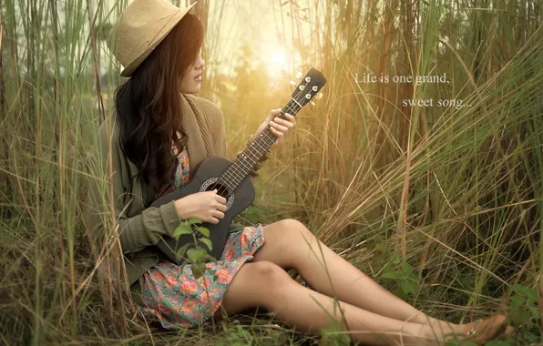 Picture girl, nature, music, guitar