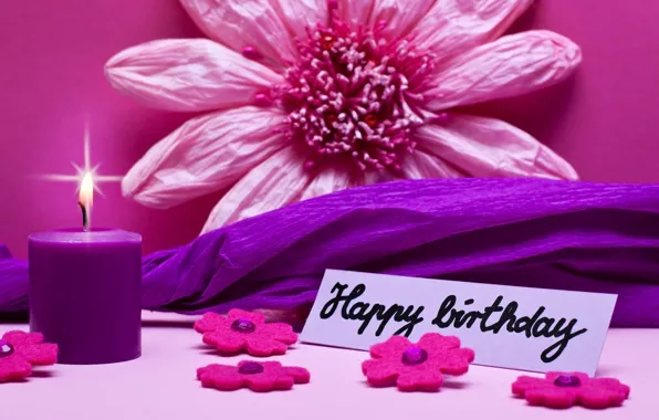 Picture birthday, pink, flowers, Happy, Birthday