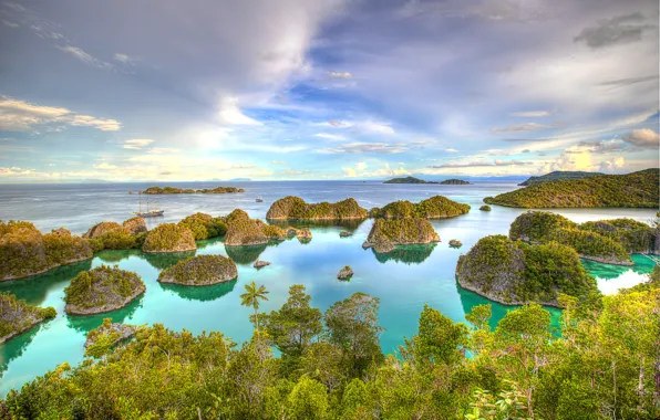 Picture sea, Islands, tropics, yachts, Indonesia, hdr, West Papua, Besir