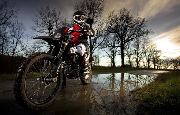 Picture road, nature, puddle, motorcycle