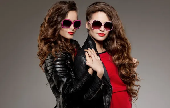 Picture style, background, girls, hair, lipstick, glasses, face, model, curls, jackets