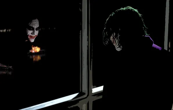 Picture reflection, Joker, The Dark Knight, Heath Ledger, Heath Ledger, The Dark Knight, The Joker, ferries