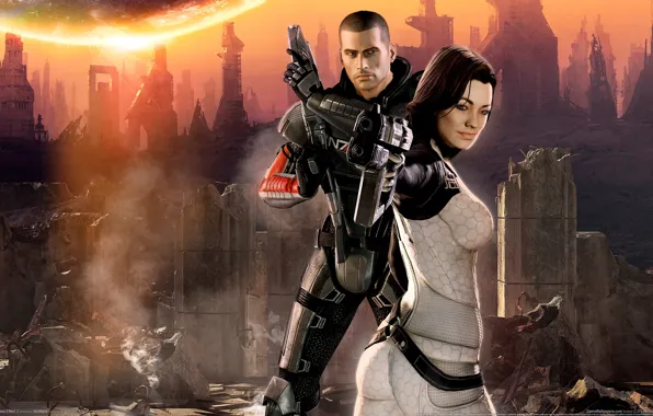 Picture John Shepard, Miranda Lawson, John Shepard, BioWare, GameWallpapers, Mass Effect 2