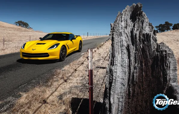 Picture road, yellow, Corvette, Chevrolet, Chevrolet, Top Gear, Coupe, the front, the best TV show, top …