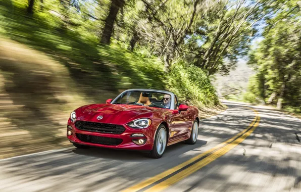 Picture road, red, car, Fiat, Fiat, Lusso, 124 Spider