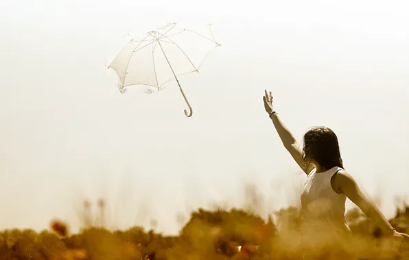 Picture girl, umbrella, flight
