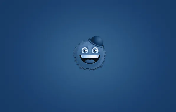 Picture smile, monster, minimalism, head, hairy, hat, monster, blue background