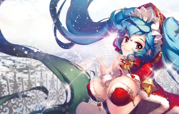 Picture winter, chest, look, girl, snow, smile, holiday, art, league of legends, sona, applecaramel