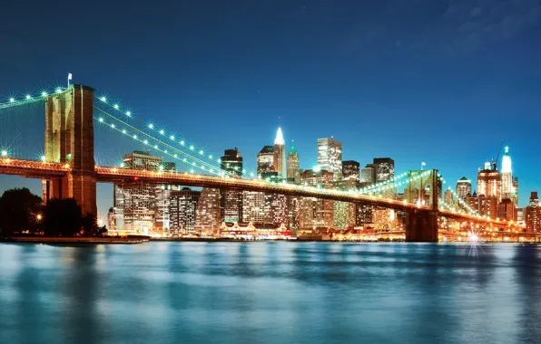 Picture night, bridge, the city, lights, new York, new york, Brooklyn bridge, brooklyn bridge